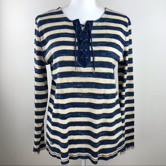 Ralph Lauren Lace-Up Ribbed Long-Sleeve Henley-Style Shirt Top Size XL NEW - Picture 1 of 10